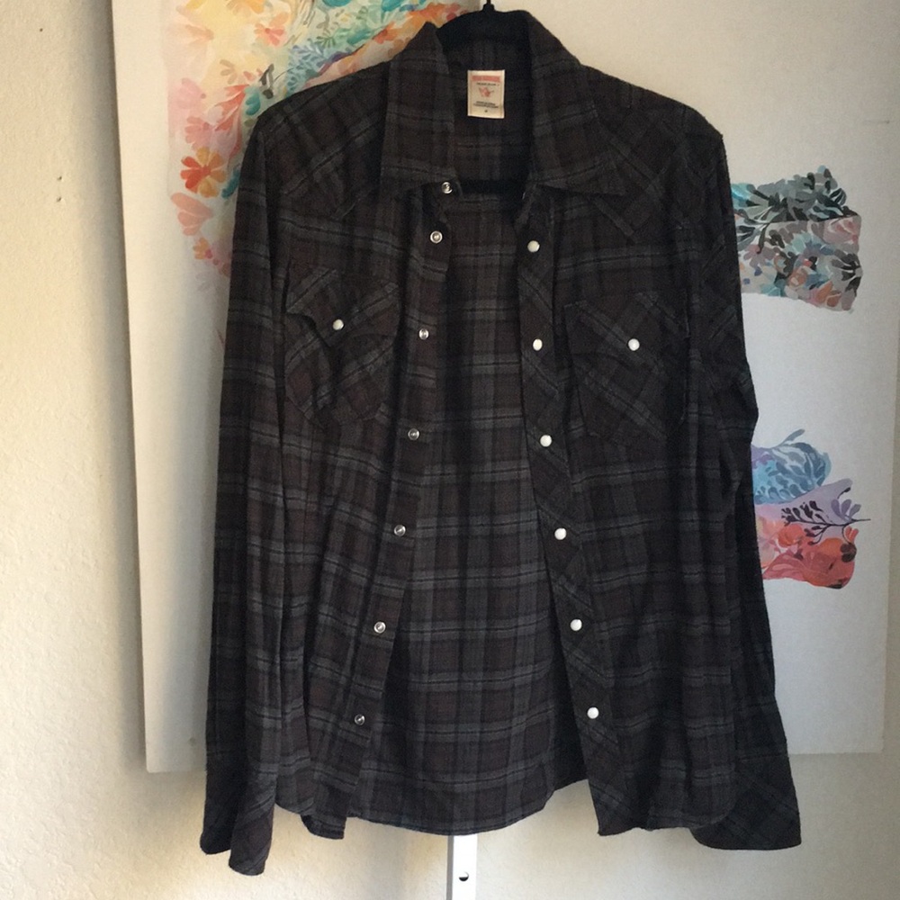 TRUE RELIGION Men's Plaid Snap-Front Jacket - Black/Grey SIZE M